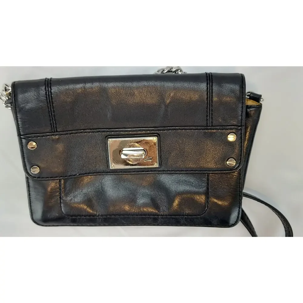 Milly Leather Small Crossbody Bag Shoulder Purse Silver Chain Strap